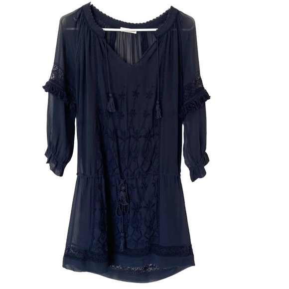 Ulla Johnson Frances Embroidered Silk Mini Dress in Navy, Size 2 - Picture 3 of 15